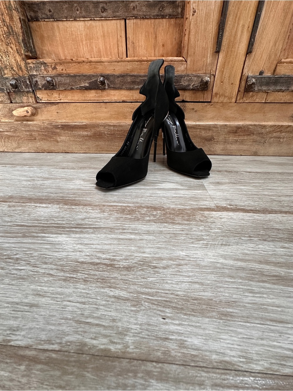 Giuseppe Zanotti Black Suede Open Toe Stiletto Heels Shoes Size 9 US
